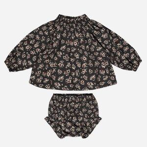 NEW Rylee + Cru Quincy Set 0-3M | Black Dark Floral Top, Bloomers Bow Headband